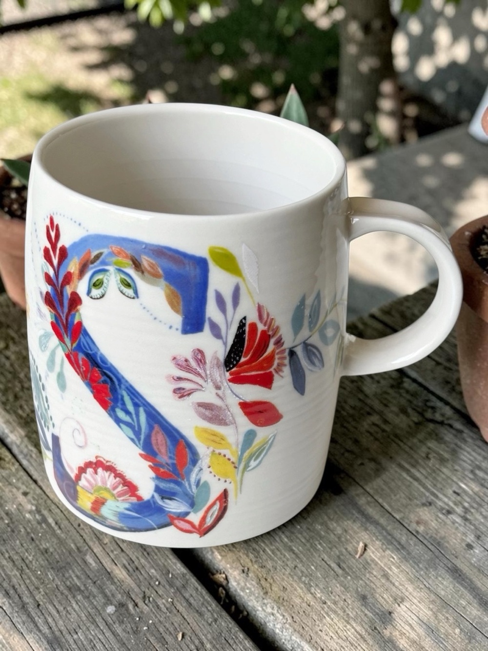 Anthropologie Starla M. Halfmann Petal Palette monogram blue  ‘S’ mug